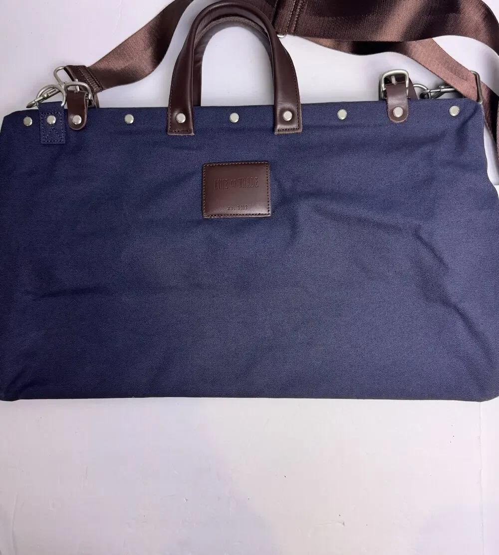 Line of Trade Canvas Weekender Bag Blue Brown Leather Trim No. 0312